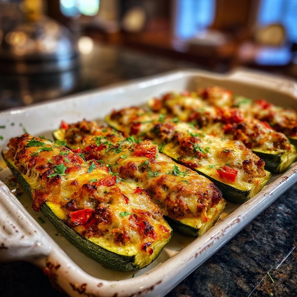 Ground Turkey Stuffed Zucchini Boats