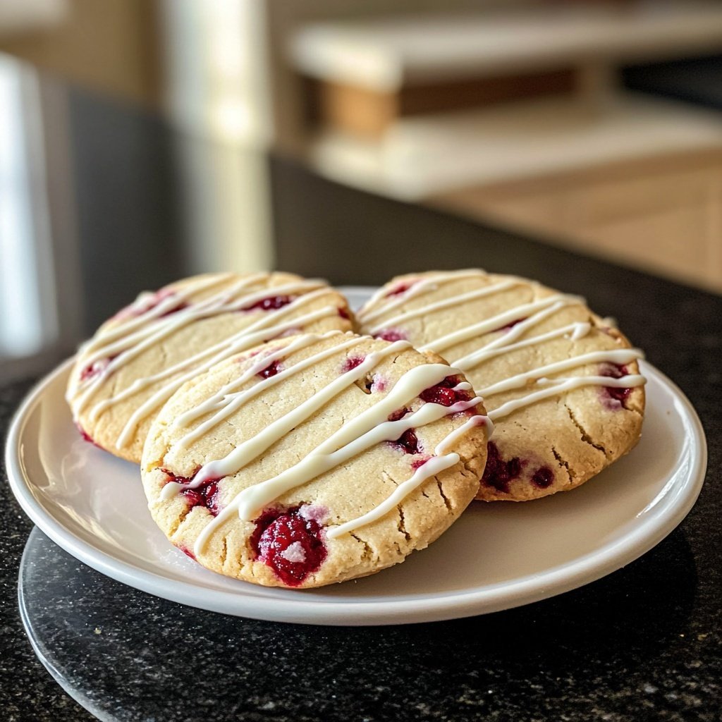 Raspberry Shortbread Cookies 🍇 | White Chocolate Drizzle Perfection
