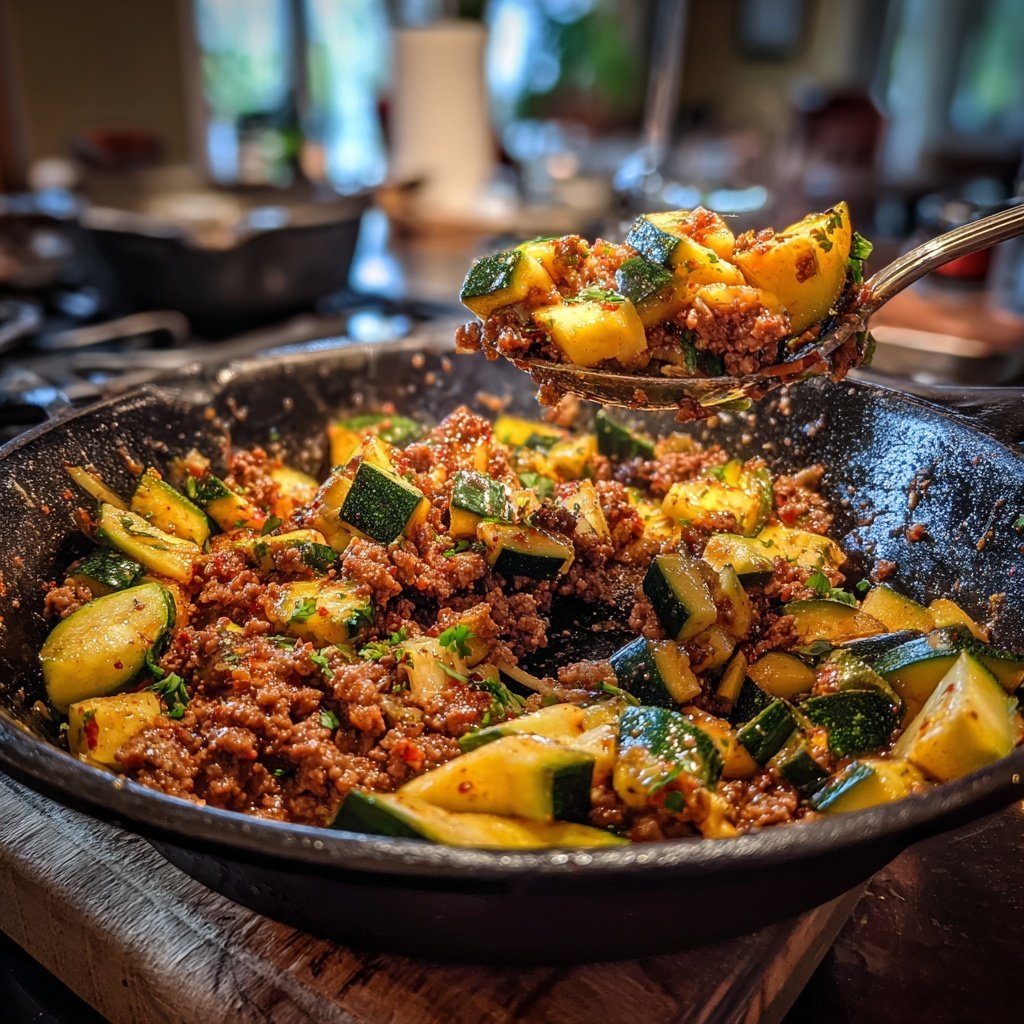 Ground Beef And Zucchini Skillet