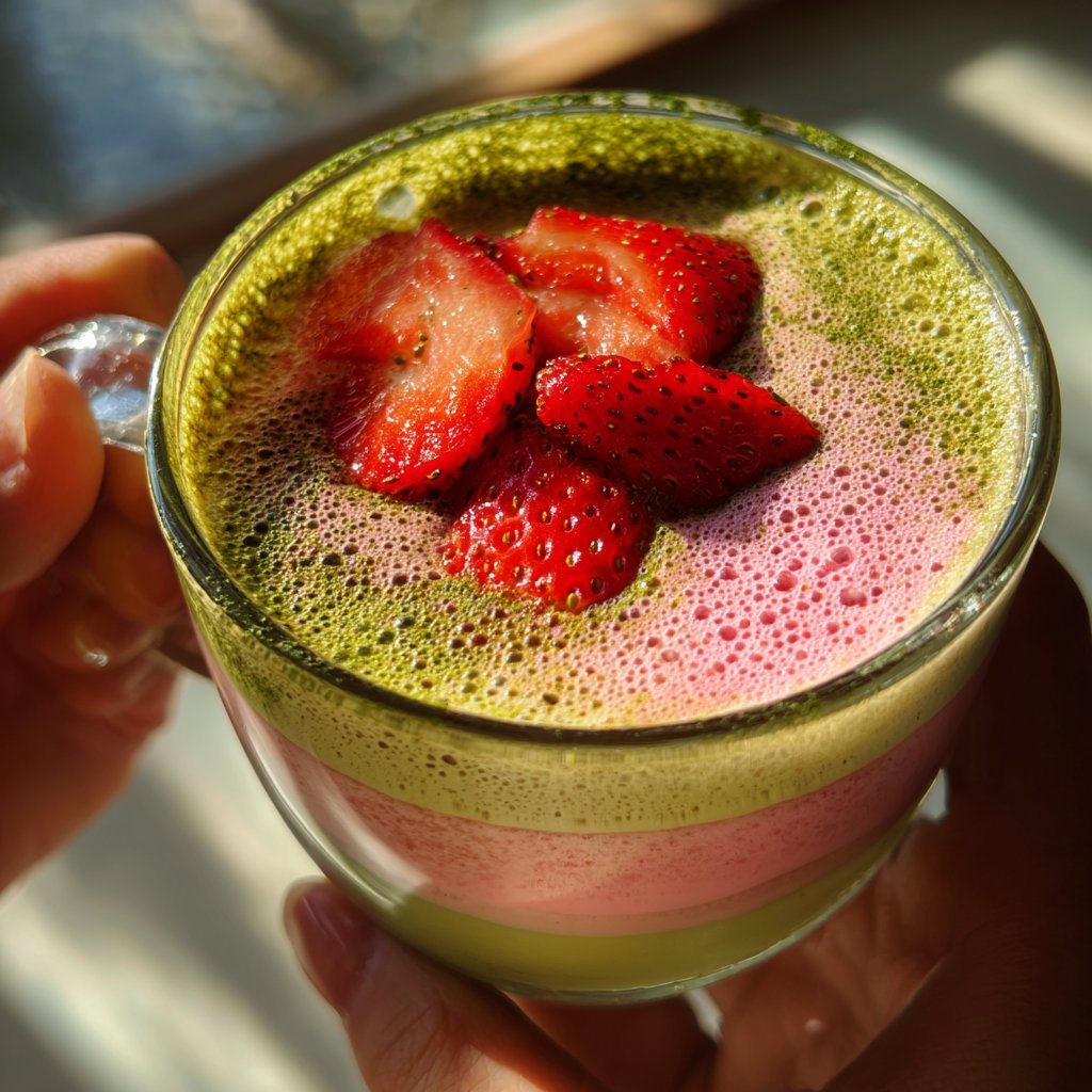Strawberry Matcha Latte With Milk